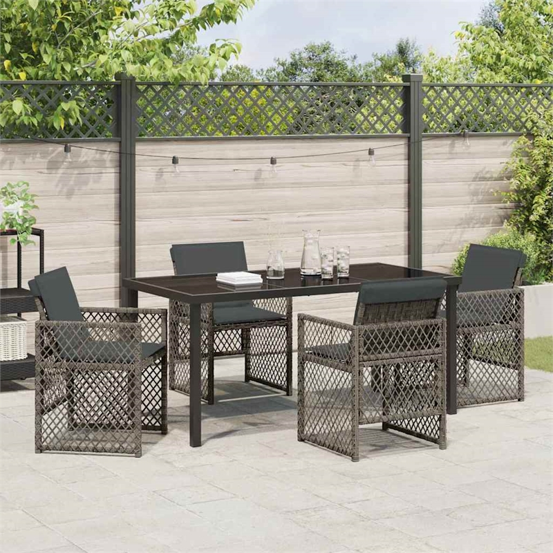 Afuera Living Contemporary 5 Piece Poly Rattan Garden Dining Set in Gray