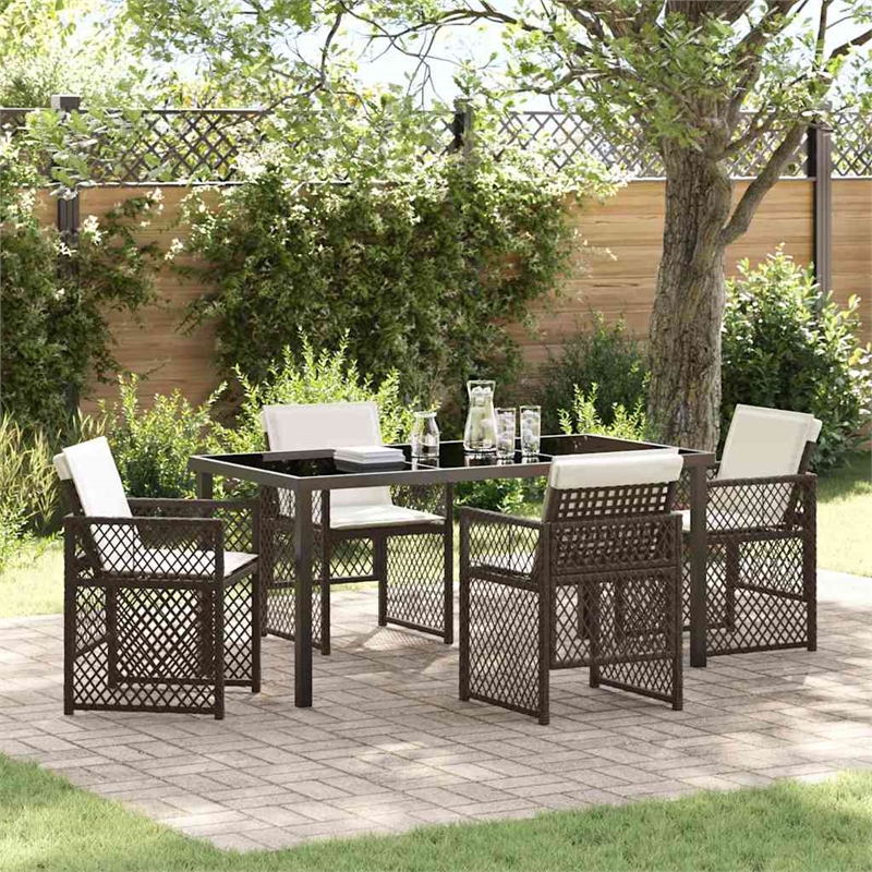 Afuera Living 5 Piece Poly Rattan Garden Dining Set in Brown