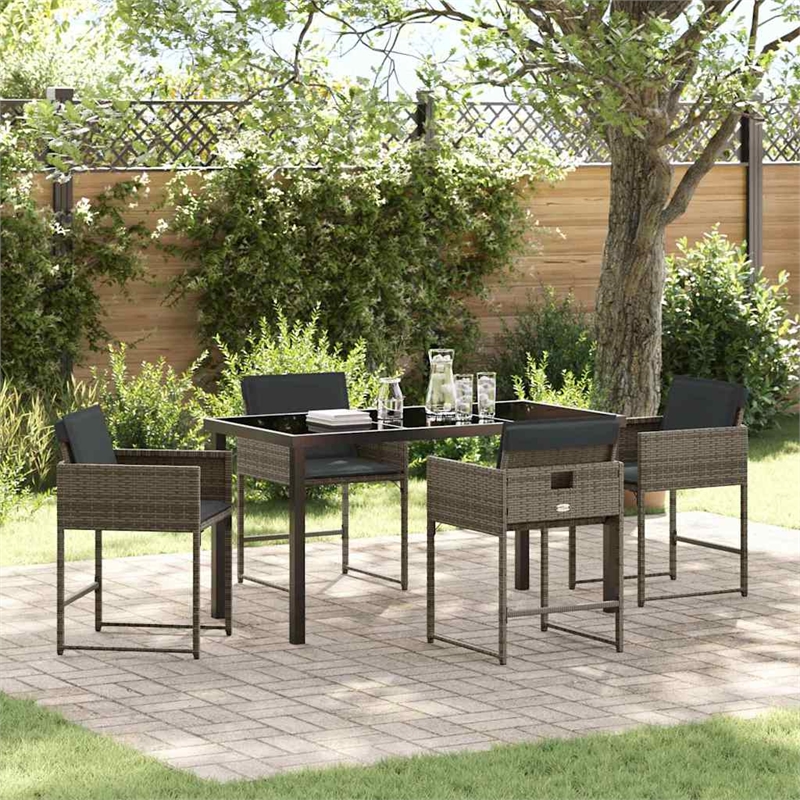 Afuera Living Contemporary 5 Piece Poly Rattan Garden Dining Set in Gray