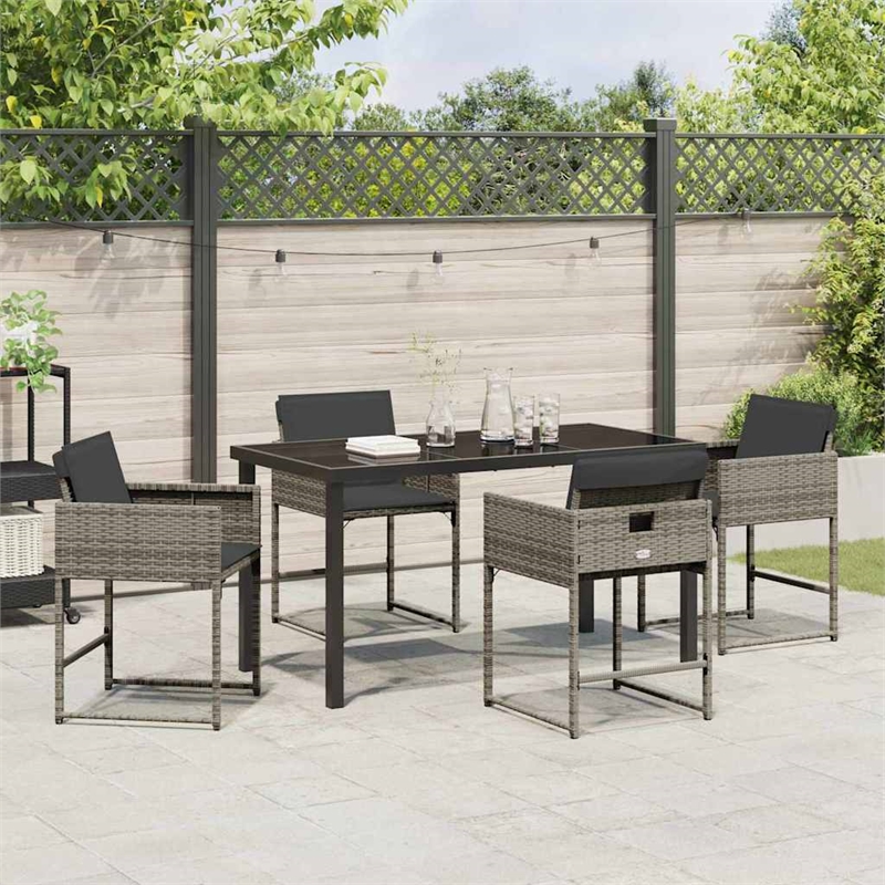Afuera Living Contemporary 5 Piece Poly Rattan Garden Dining Set in Gray