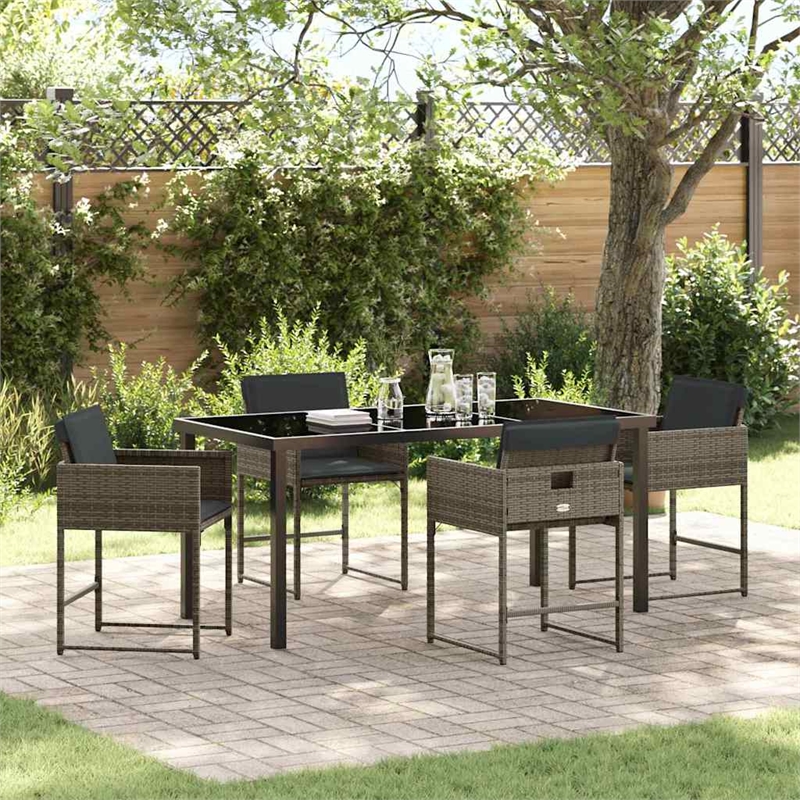 Afuera Living Contemporary 5 Piece Poly Rattan Garden Dining Set in Gray