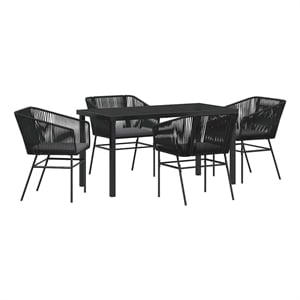 Afuera Living 5 Pc Powder-Coated Steel Garden Dining Set with Cushions in Black