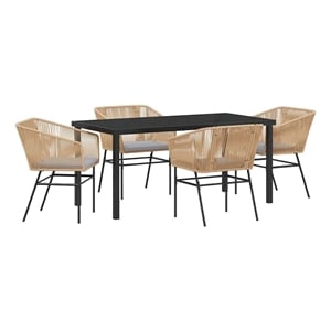 Afuera Living 5 Pc Powder-Coated Steel Garden Dining Set with Cushions in Brown