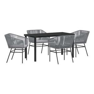 Afuera Living 5 Pc Powder-Coated Steel Garden Dining Set with Cushions in Gray