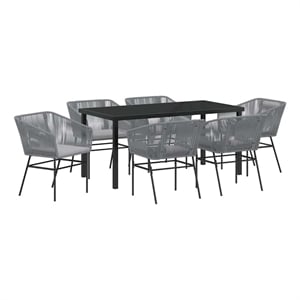 Afuera Living 7 Pc Powder-Coated Steel Garden Dining Set with Cushions in Gray