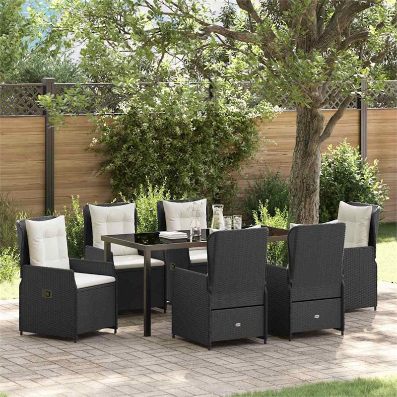 Afuera Living 7 Piece Poly Rattan Garden Dining Set in Black