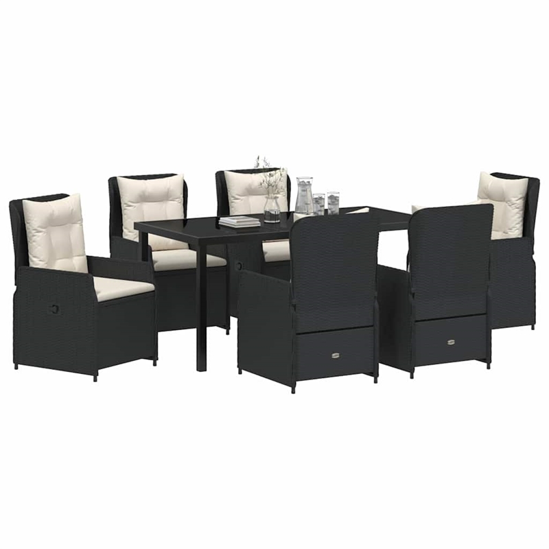 Afuera Living 7 Piece Poly Rattan Garden Dining Set in Black