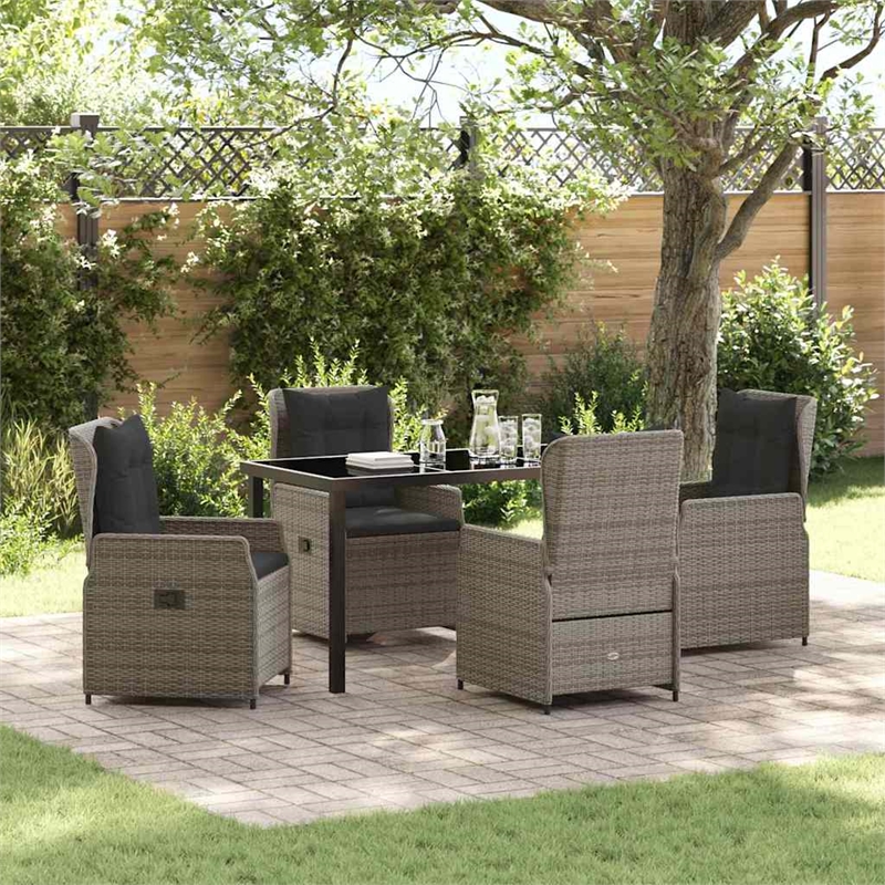 Afuera Living Contemporary 5 Piece Poly Rattan Garden Dining Set in Gray