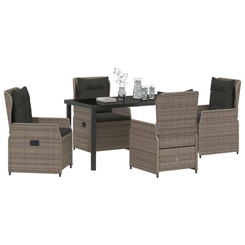 Afuera Living Contemporary 5 Piece Poly Rattan Garden Dining Set in Gray