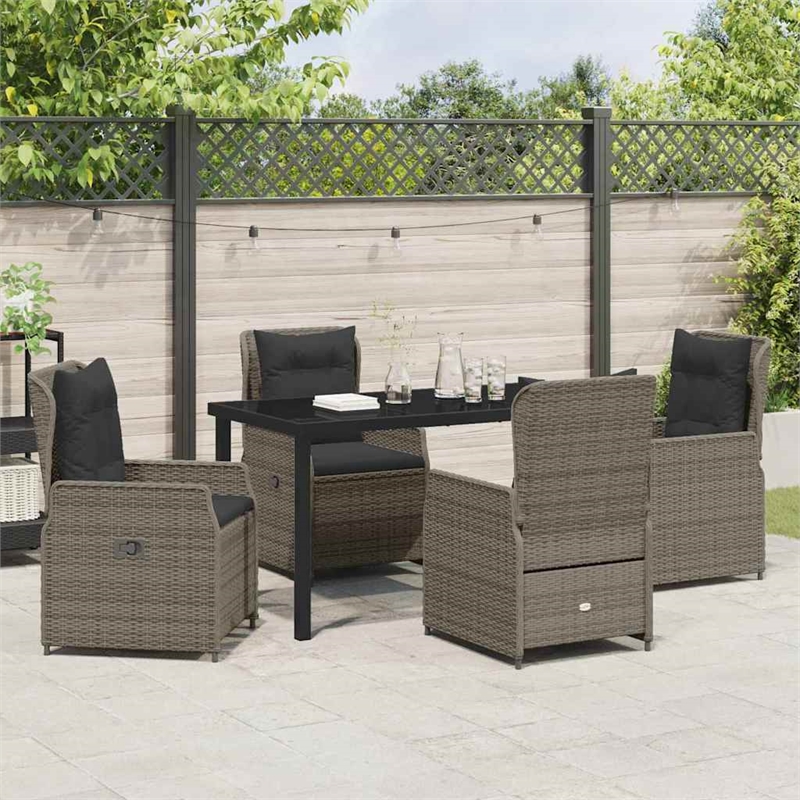 Afuera Living Contemporary 5 Piece Poly Rattan Garden Dining Set in Gray