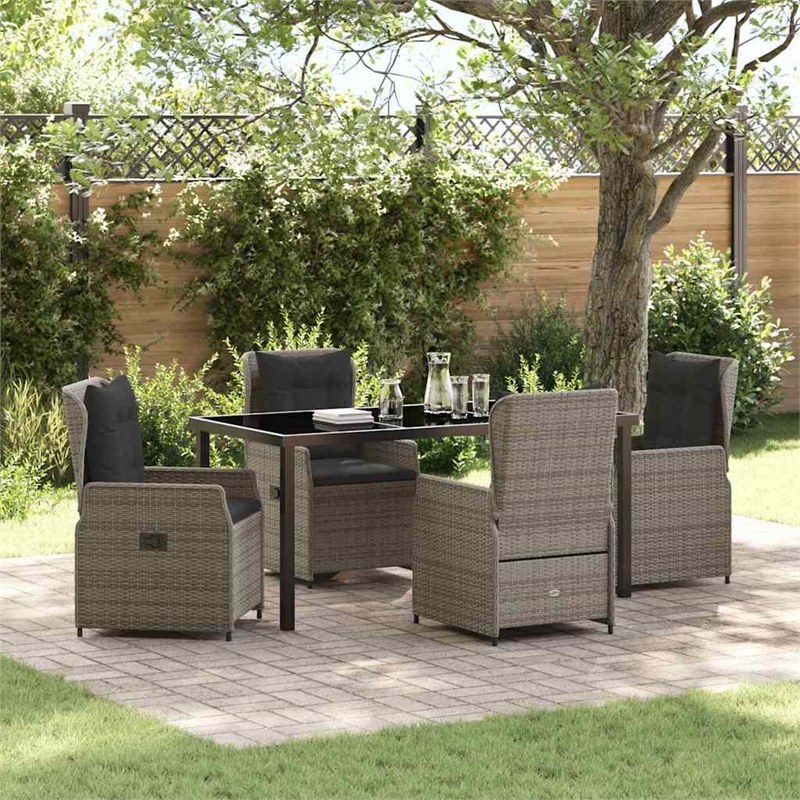 Afuera Living Contemporary 5 Piece Poly Rattan Garden Dining Set in Gray