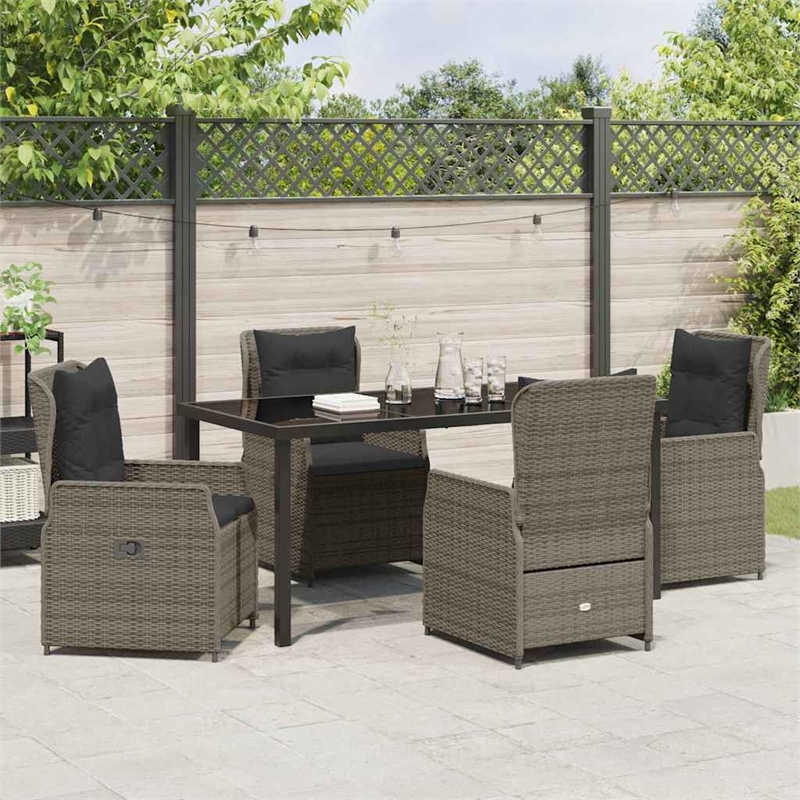 Afuera Living Contemporary 5 Piece Poly Rattan Garden Dining Set in Gray