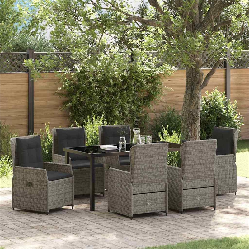 Afuera Living Contemporary 7 Piece Poly Rattan Garden Dining Set in Gray