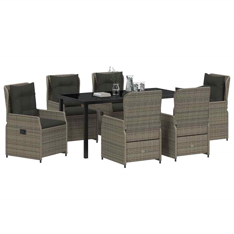 Afuera Living Contemporary 7 Piece Poly Rattan Garden Dining Set in Gray