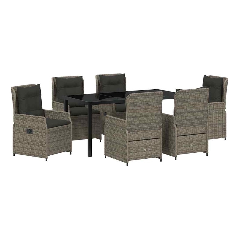 Afuera Living Contemporary 7 Piece Poly Rattan Garden Dining Set in Gray