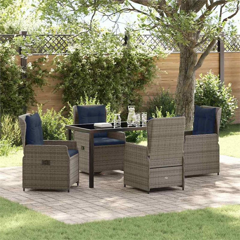Afuera Living Contemporary 5 Piece Poly Rattan Garden Dining Set in Gray