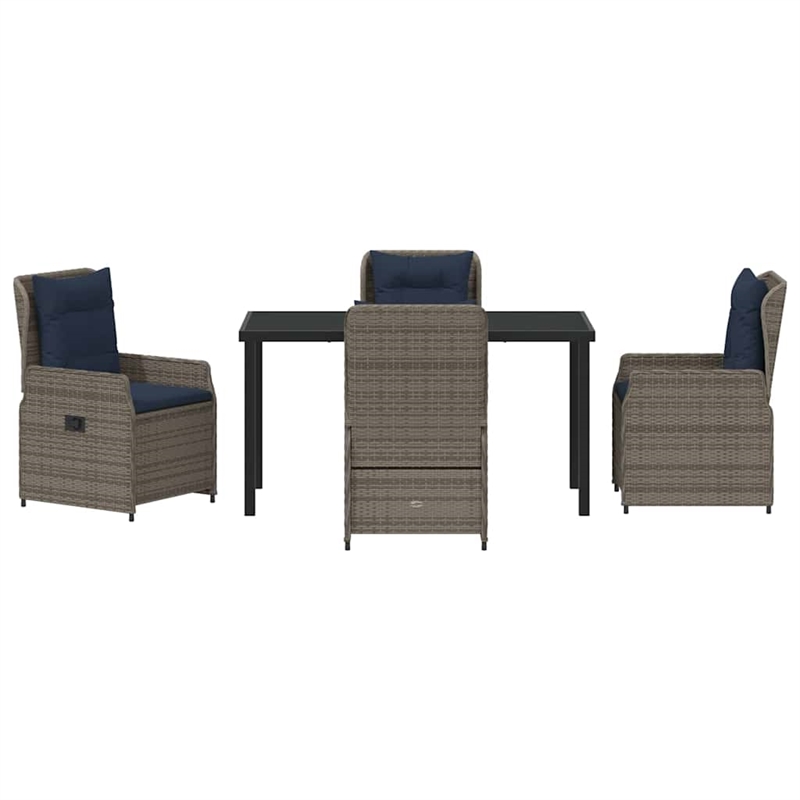 Afuera Living Contemporary 5 Piece Poly Rattan Garden Dining Set in Gray