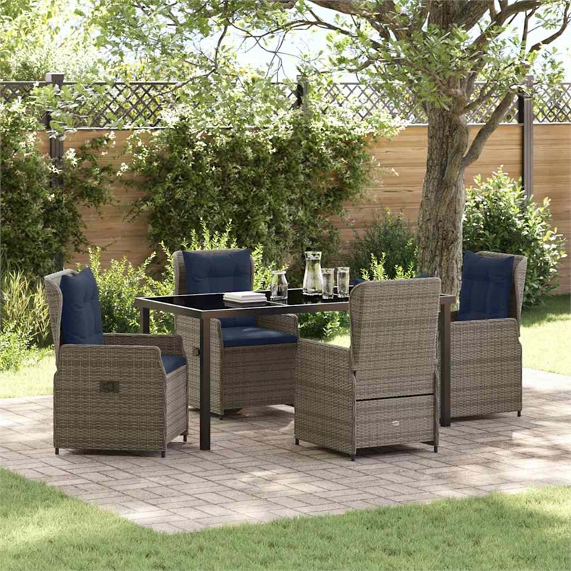 Afuera Living Contemporary 5 Piece Poly Rattan Garden Dining Set in Gray