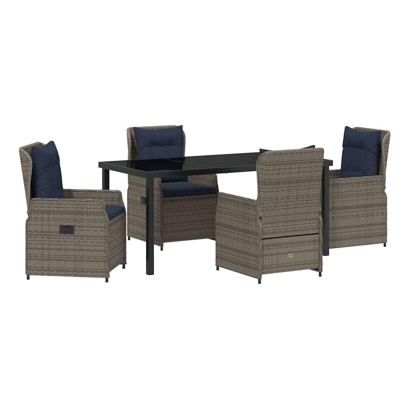 Afuera Living Contemporary 5 Piece Poly Rattan Garden Dining Set in Gray