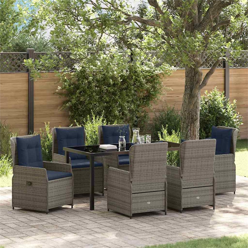 Afuera Living Contemporary 7 Piece Poly Rattan Garden Dining Set in Gray
