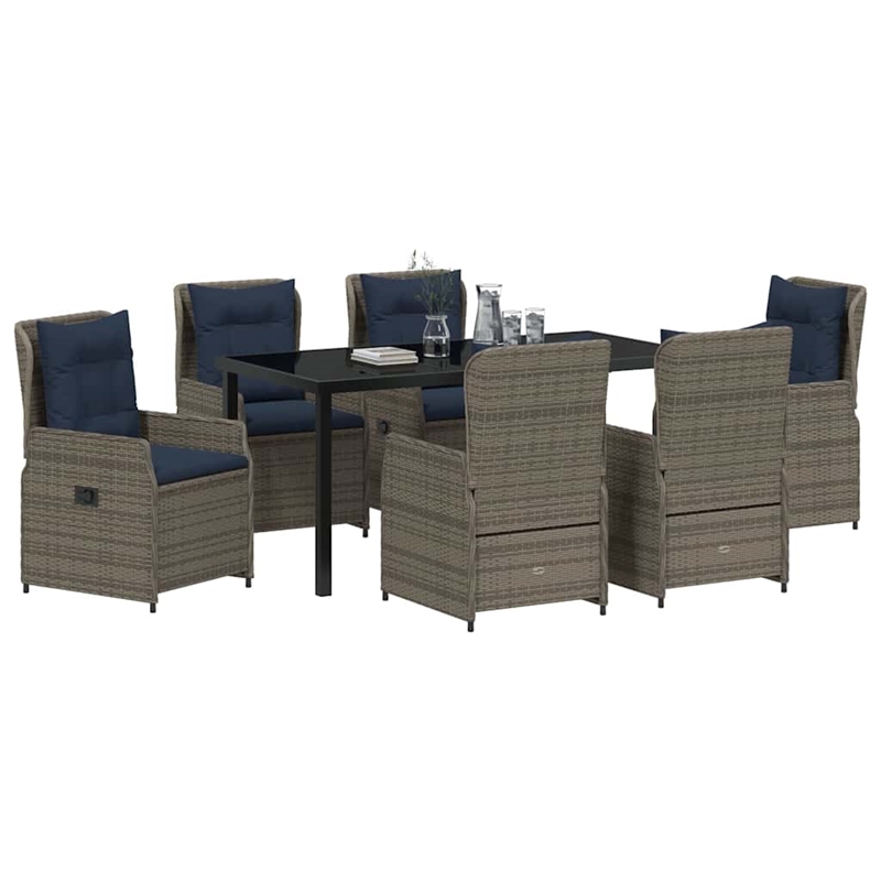 Afuera Living Contemporary 7 Piece Poly Rattan Garden Dining Set in Gray