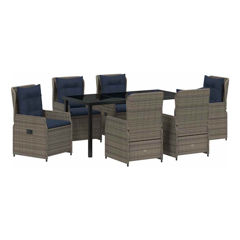Afuera Living Contemporary 7 Piece Poly Rattan Garden Dining Set in Gray