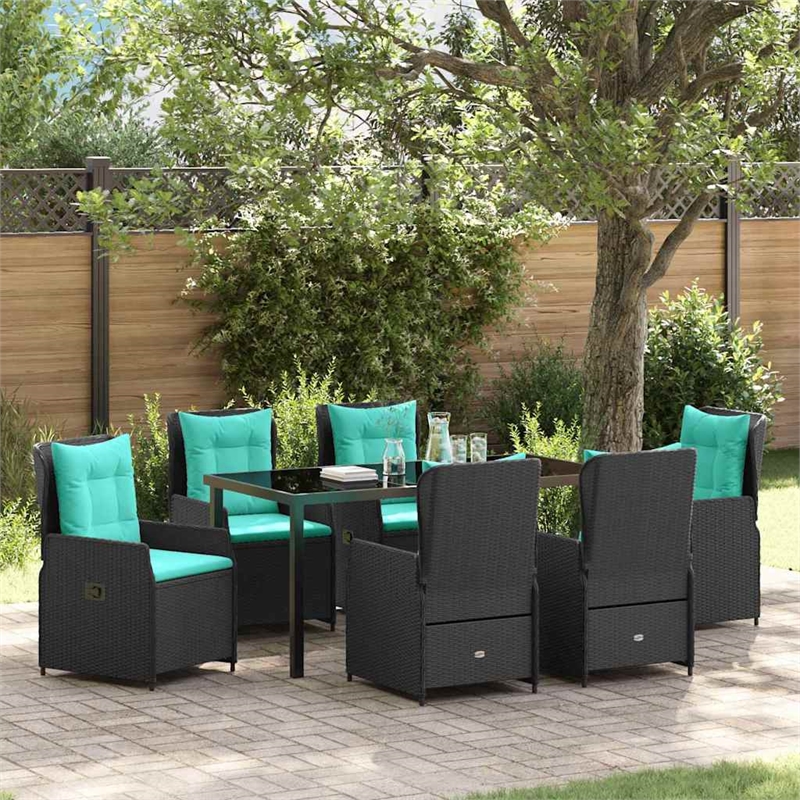 Afuera Living 7 Piece Poly Rattan Garden Dining Set in Black