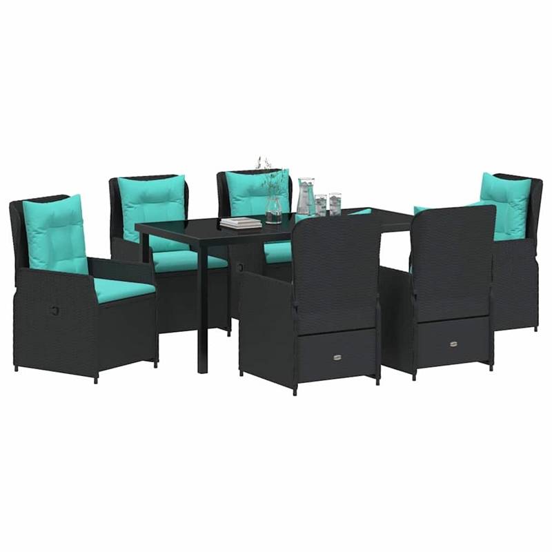 Afuera Living 7 Piece Poly Rattan Garden Dining Set in Black