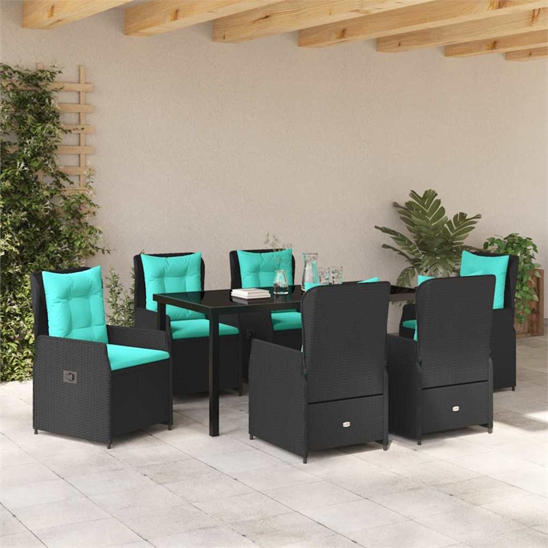 Afuera Living 7 Piece Poly Rattan Garden Dining Set in Black