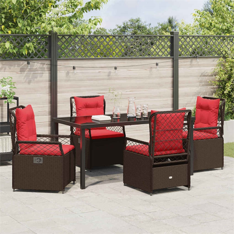 Afuera Living 5 Piece Poly Rattan Garden Dining Set in Brown