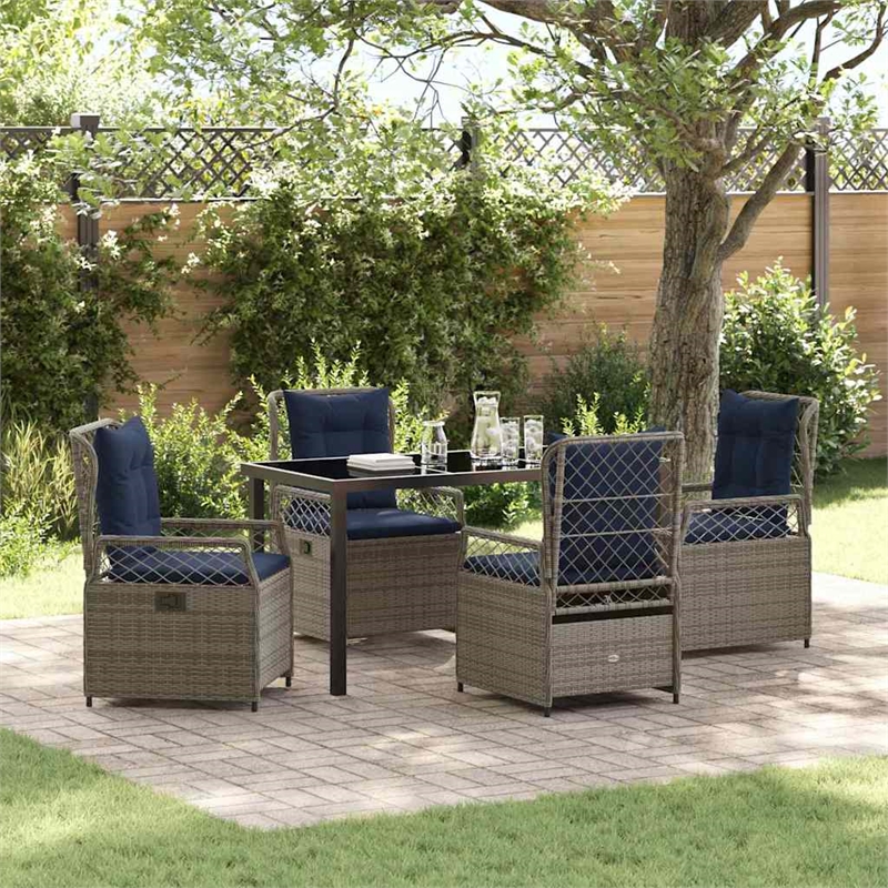 Afuera Living Contemporary 5 Piece Poly Rattan Garden Dining Set in Gray