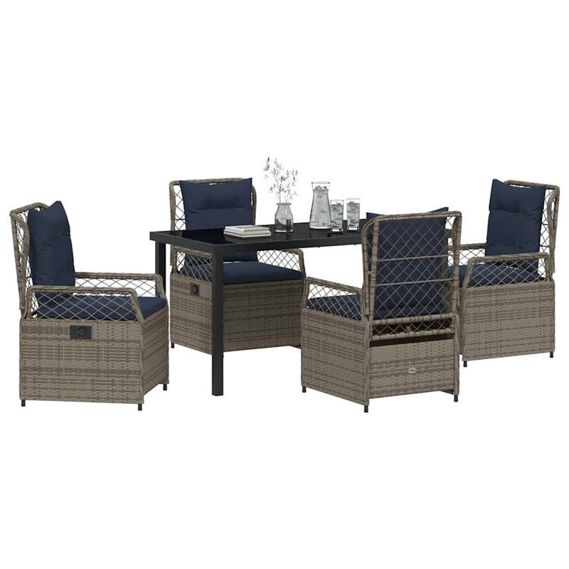 Afuera Living Contemporary 5 Piece Poly Rattan Garden Dining Set in Gray