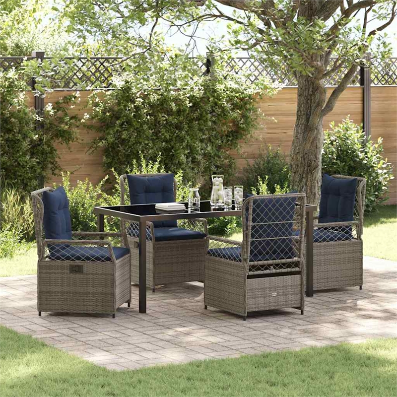 Afuera Living Contemporary 5 Piece Poly Rattan Garden Dining Set in Gray