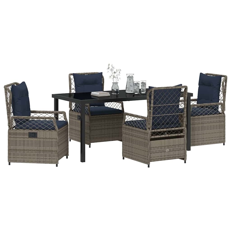 Afuera Living Contemporary 5 Piece Poly Rattan Garden Dining Set in Gray