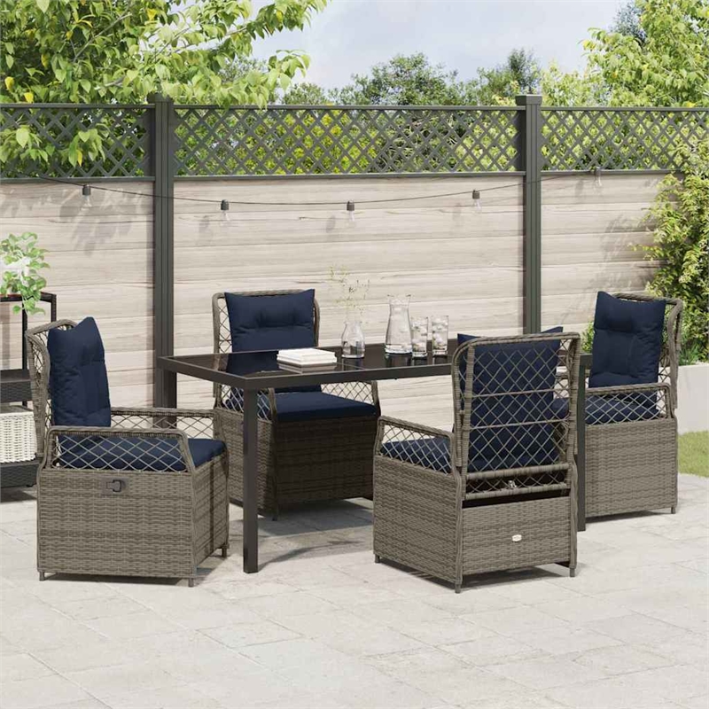 Afuera Living Contemporary 5 Piece Poly Rattan Garden Dining Set in Gray