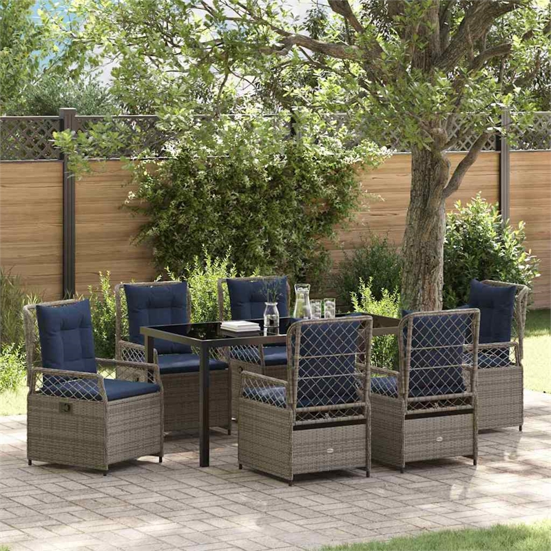Afuera Living Contemporary 7 Piece Poly Rattan Garden Dining Set in Gray