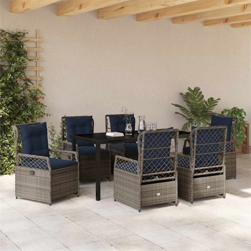 Afuera Living Contemporary 7 Piece Poly Rattan Garden Dining Set in Gray