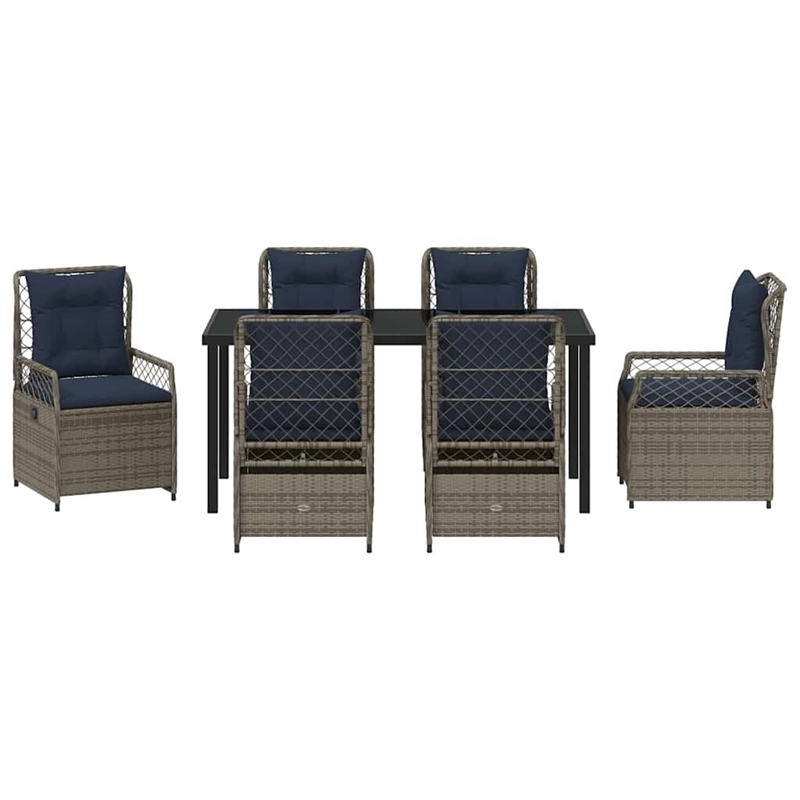 Afuera Living Contemporary 7 Piece Poly Rattan Garden Dining Set in Gray