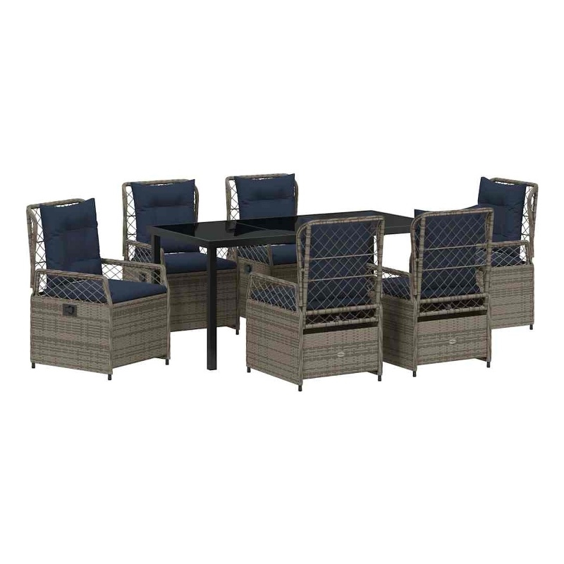 Afuera Living Contemporary 7 Piece Poly Rattan Garden Dining Set in Gray