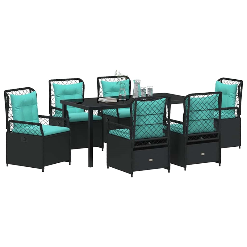 Afuera Living 7 Piece Poly Rattan Garden Dining Set in Black
