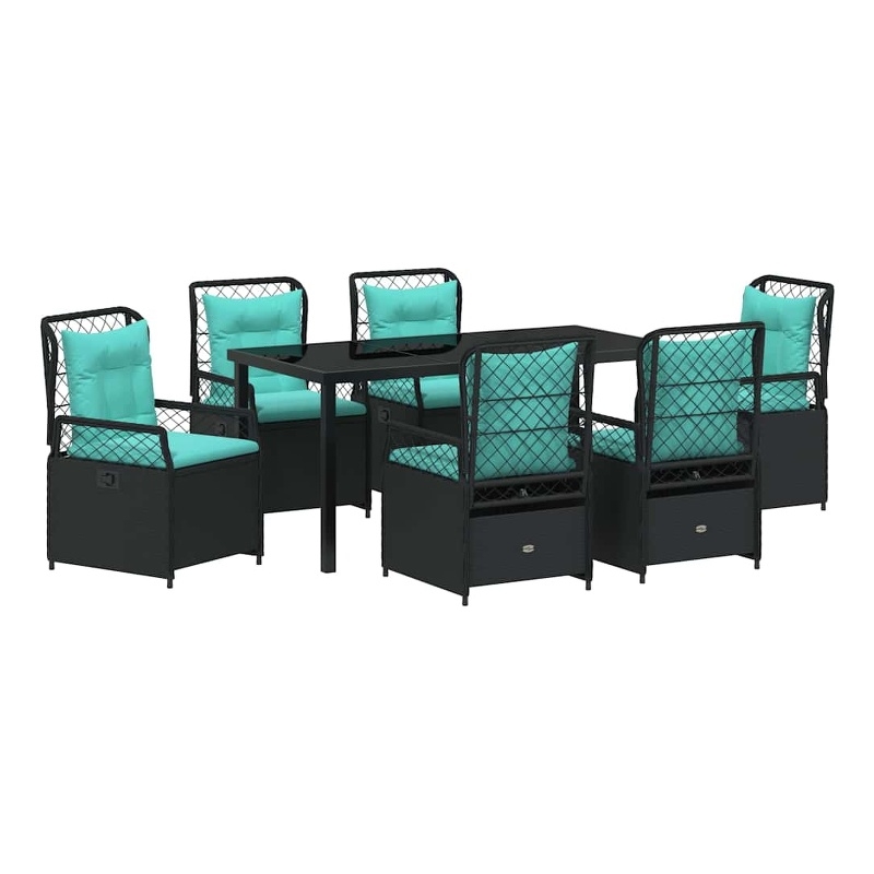 Afuera Living 7 Piece Poly Rattan Garden Dining Set in Black