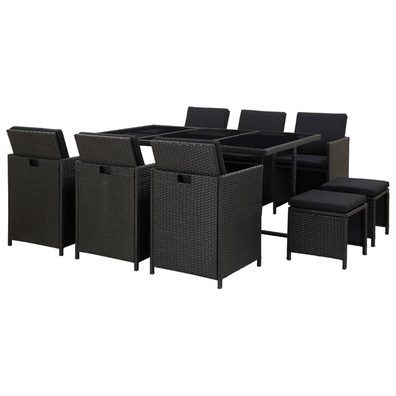 Afuera Living Contemporary 11 Piece Rattan Garden Dining Set in Black