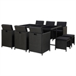 Afuera Living Contemporary 11 Piece Rattan Garden Dining Set in Black