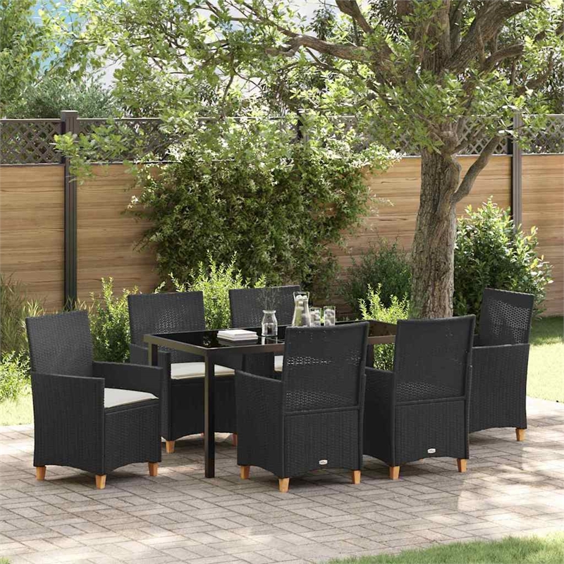 Afuera Living 7 Piece Poly Rattan Garden Dining Set in Black
