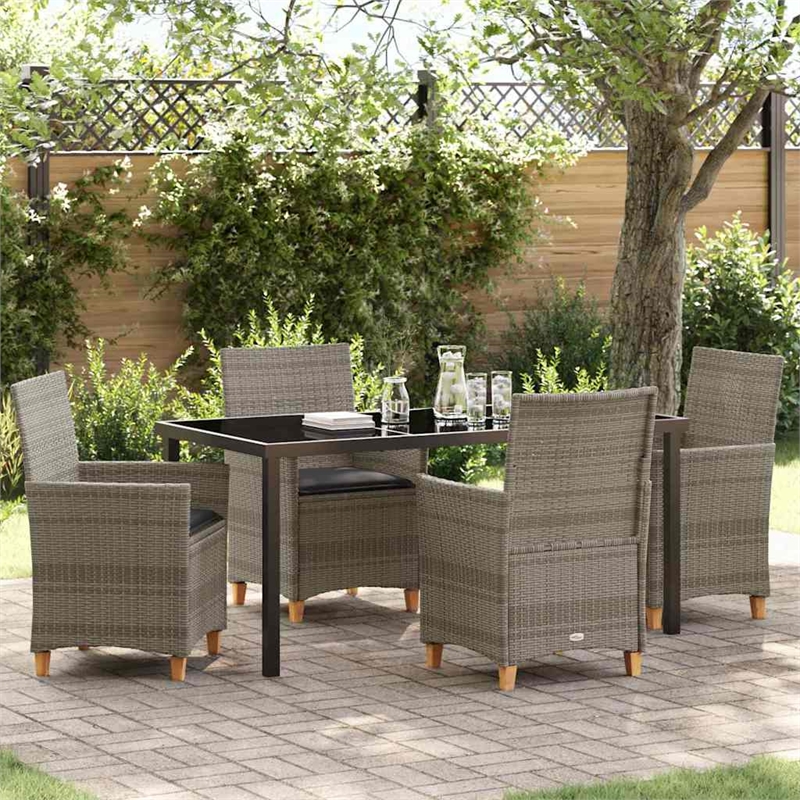 Afuera Living Contemporary 5 Piece Poly Rattan Garden Dining Set in Gray