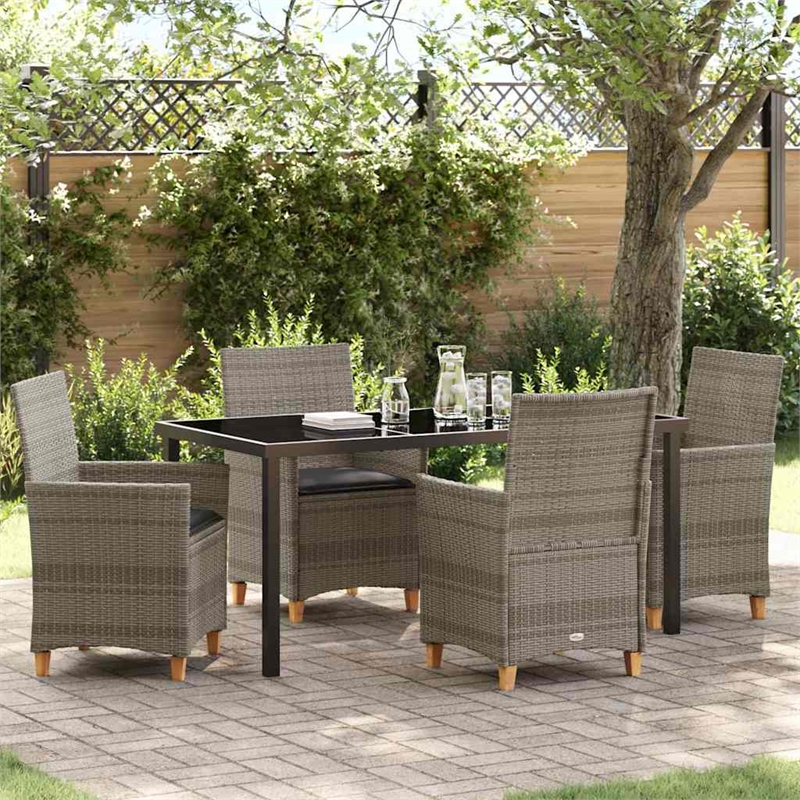Afuera Living Contemporary 5 Piece Poly Rattan Garden Dining Set in Gray