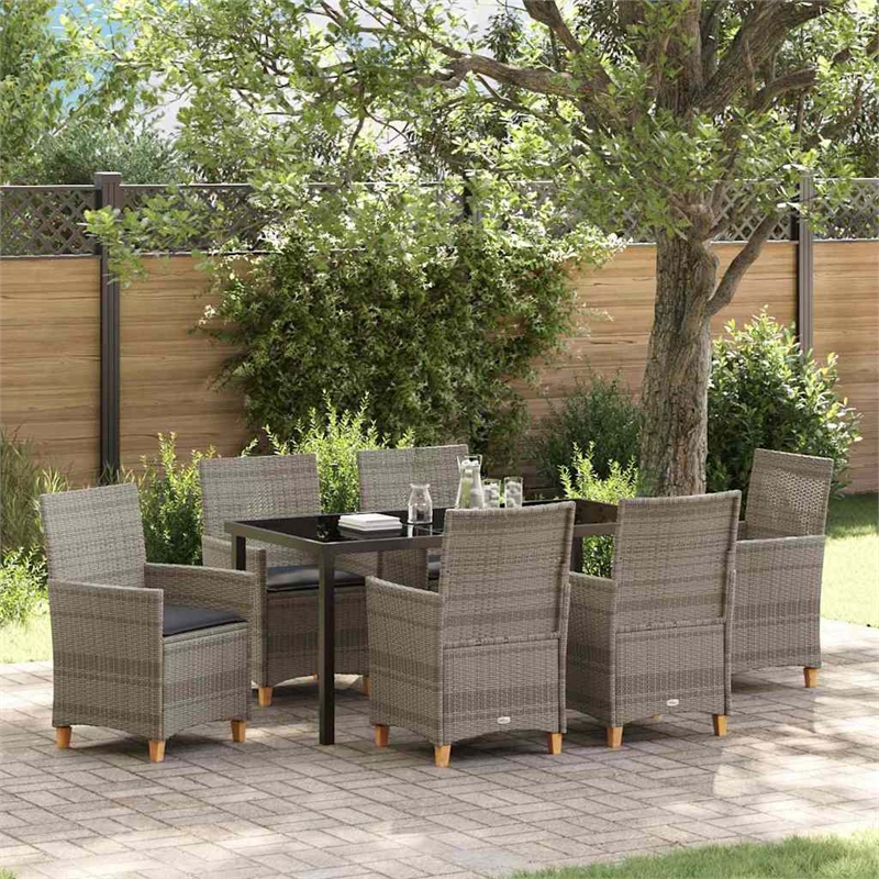 Afuera Living Contemporary 7 Piece Poly Rattan Garden Dining Set in Gray