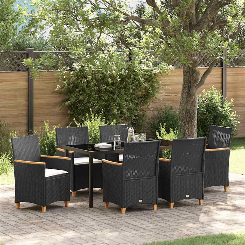 Afuera Living 7 Piece Poly Rattan Garden Dining Set in Black