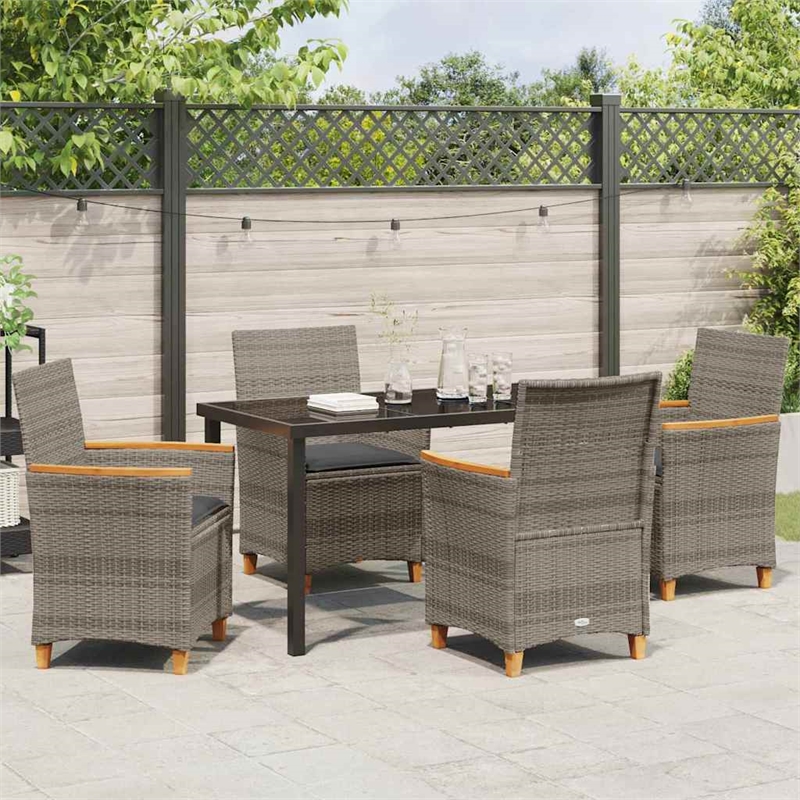 Afuera Living Contemporary 5 Piece Poly Rattan Garden Dining Set in Gray