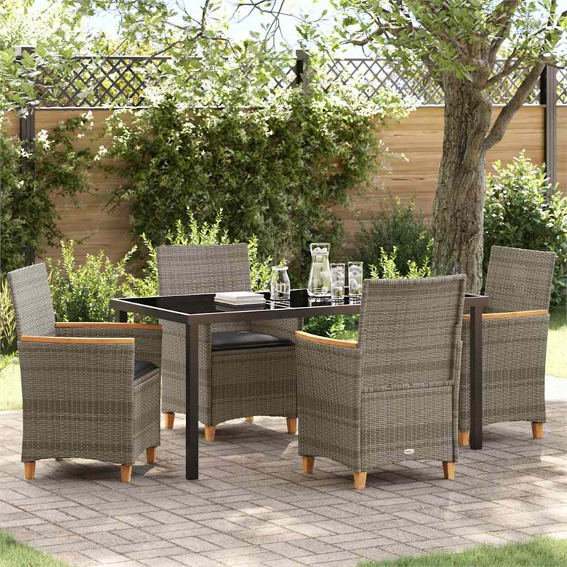 Afuera Living Contemporary 5 Piece Poly Rattan Garden Dining Set in Gray